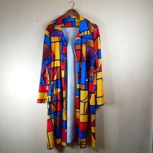 Multi colored Long Trench Duster w/collar and side pockets Size 2XL